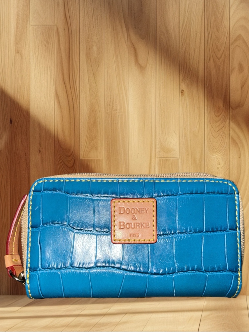 Dooney & Bourke Blue Embossed Croc Leather Large Zip Around Clutch Wallet